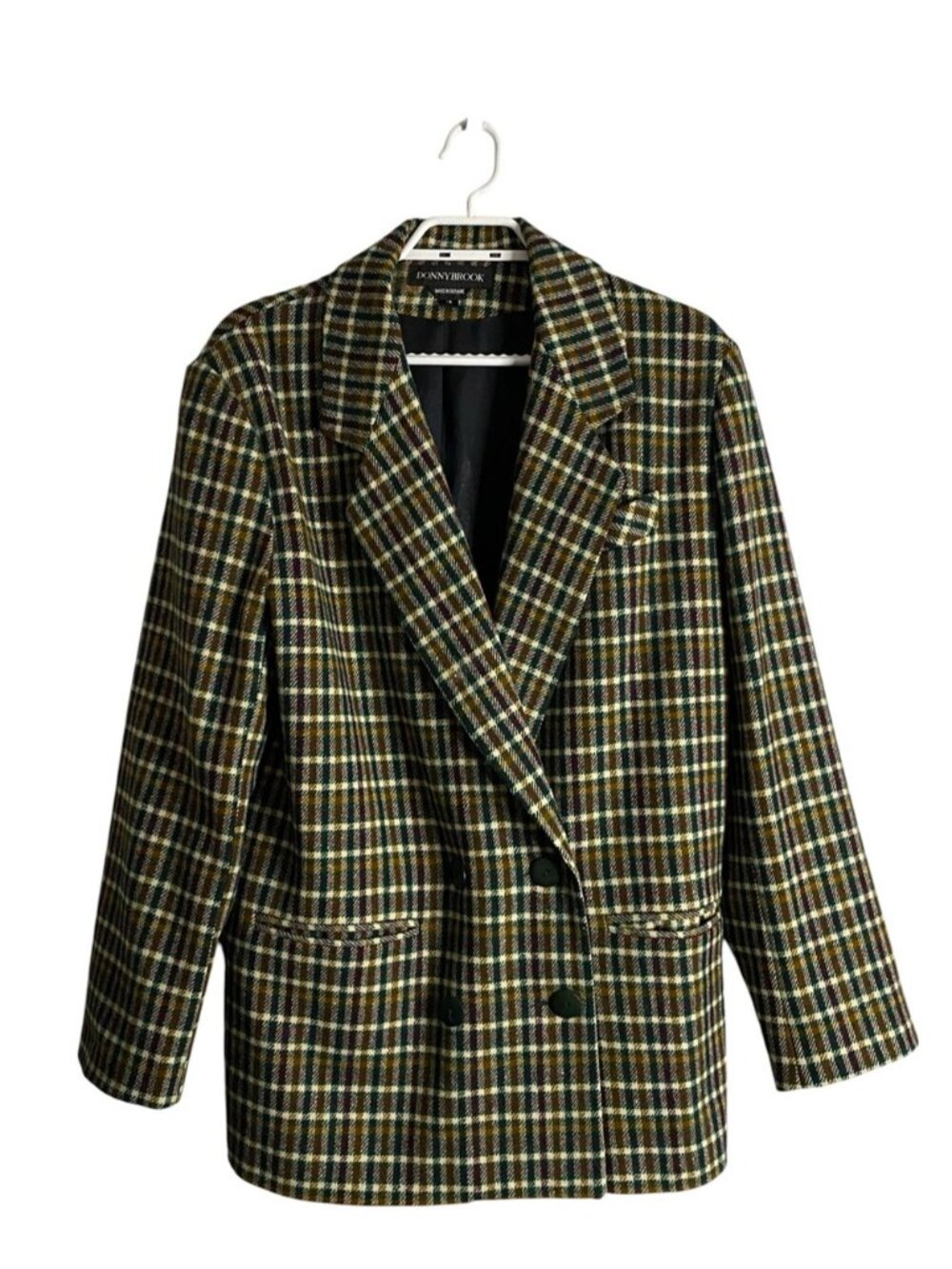 Vintage 90's Donnybrook Double-Breasted Notch Lapel Wool Plaid Blazer